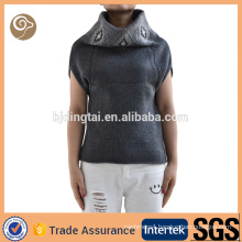 High collar short sleeve knitted 100% wool sweater